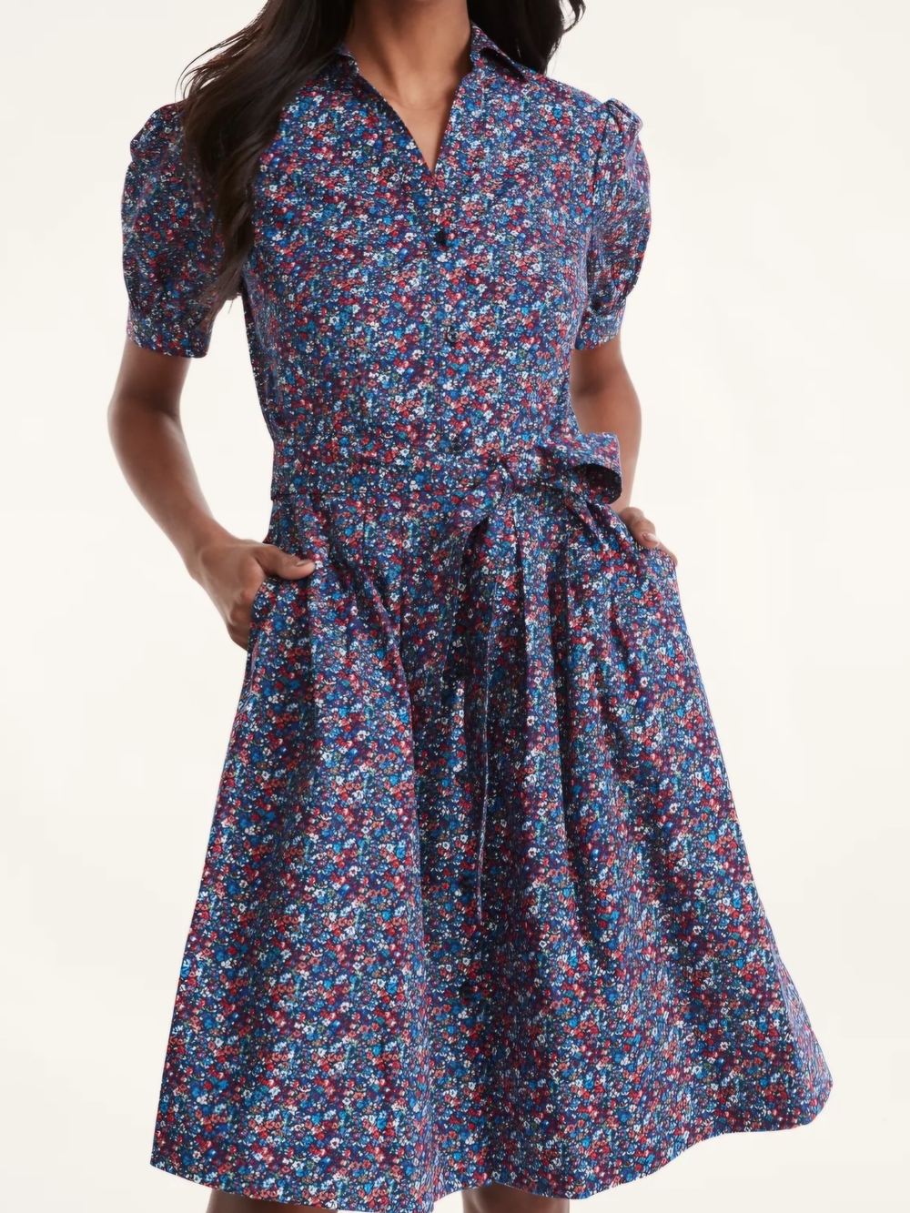 Brooks Brothers Floral Print Stretch Cotton Shirt Dress - Women's Sz 6